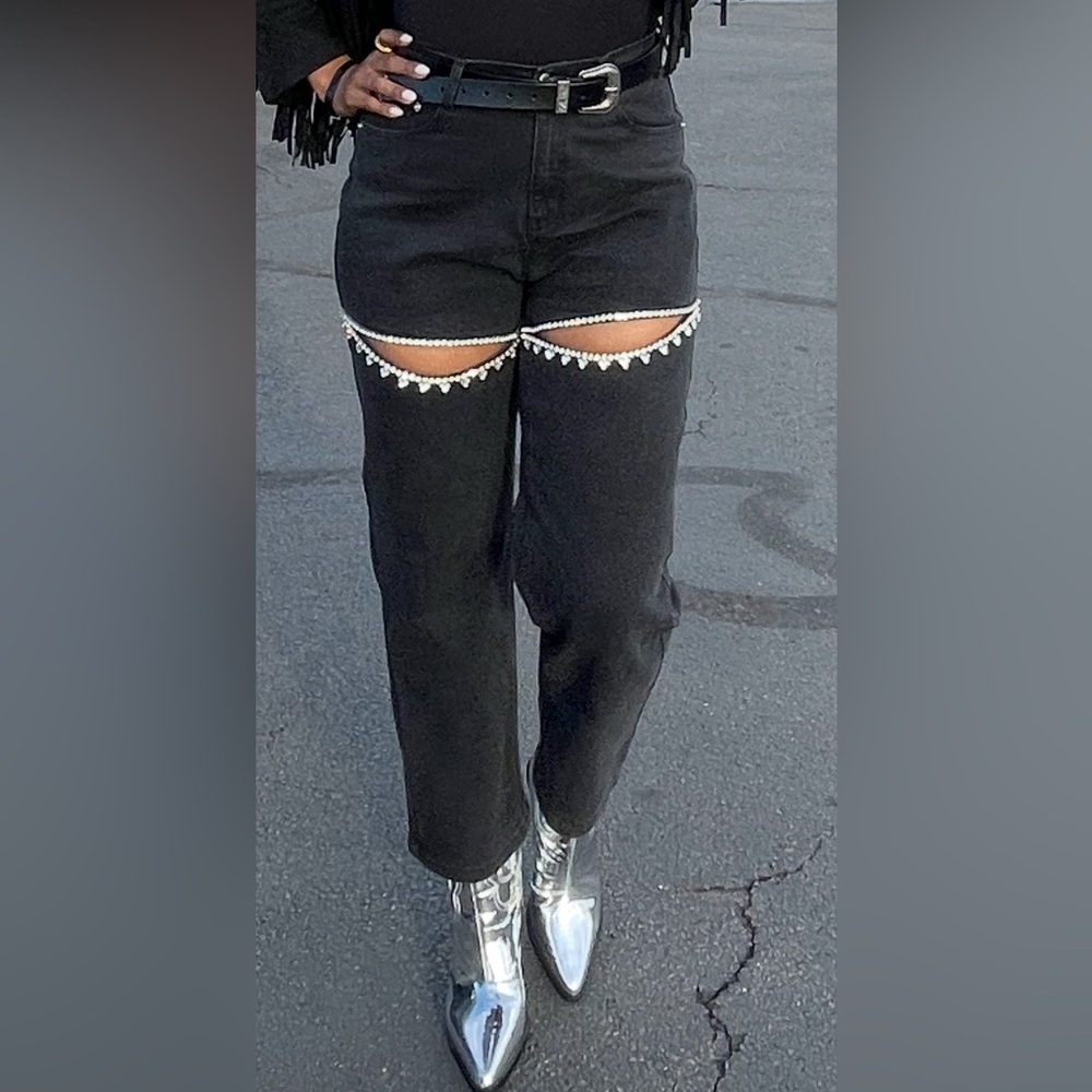 Rhinestone cutout jeans